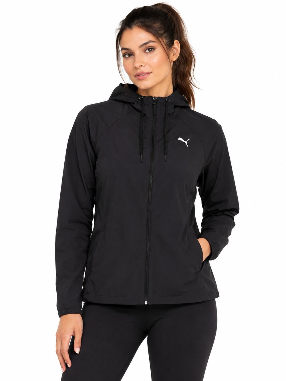 Puma Black Full-Zip Windbreaker Jacket size Large Nwt